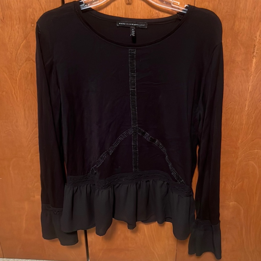 Pretty White House black market black bell cuffed long sleeve shirt.
